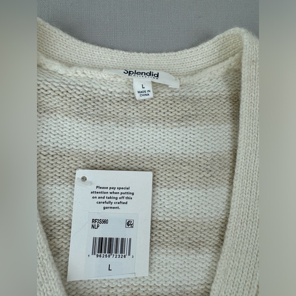 Splendid Womens GENEVRA Ivory Striped Ribbed Trim Button-Up Cardigan L - Picture 4 of 8